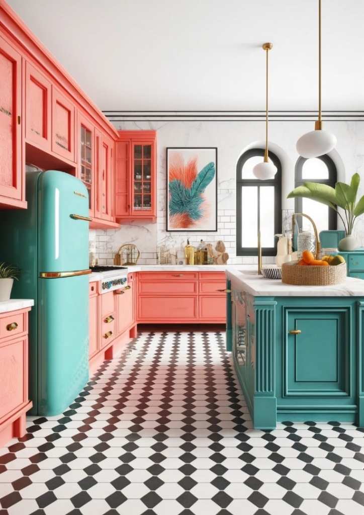 Bohemian Kitchen in Coral, Turquoise, and Mustard
