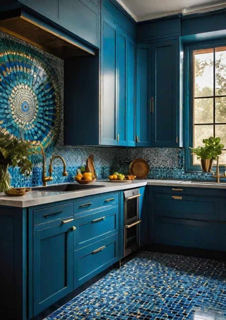 Bright Coral and Peacock Blue Kitchen