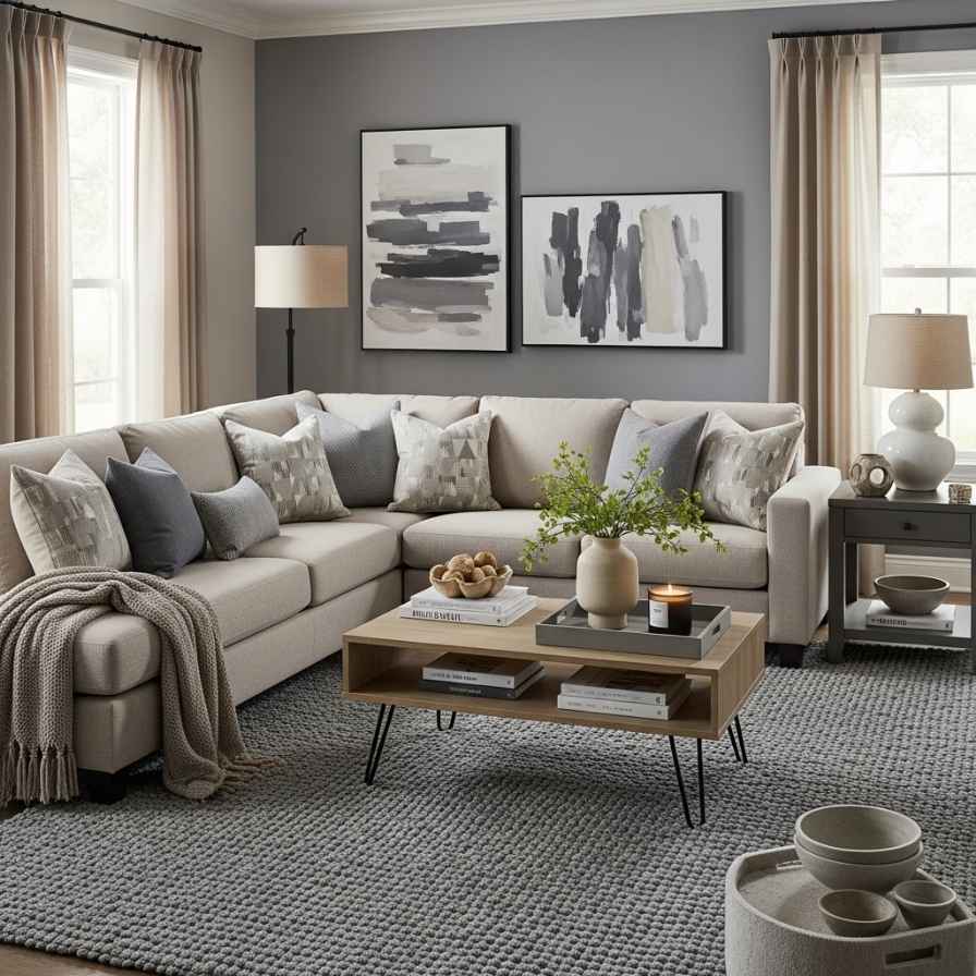 Chic Beige and Grey Living Room Style