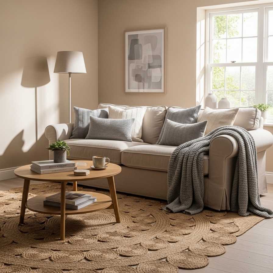 Cozy Beige and Grey Living Room With Soft Natural Contrast