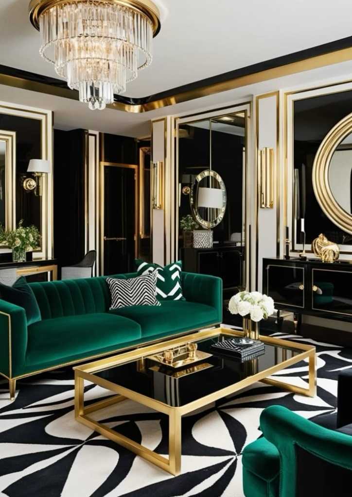 Elegant Emerald and Gold Living Room