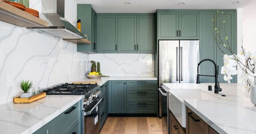 Luxurious Emerald Green and Gold Kitchen Design