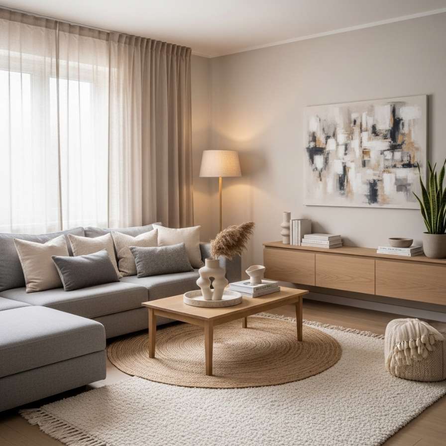 Minimal Beige and Grey Living Room With Modern Warmth