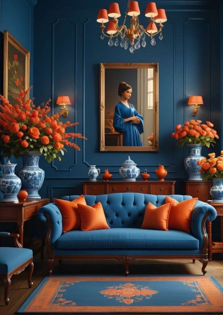 Navy Blue and Burnt Orange Living Room Ideas